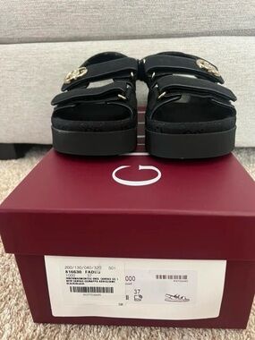 Gucci Black Platform Clog Sandals with Gold GG Buckle